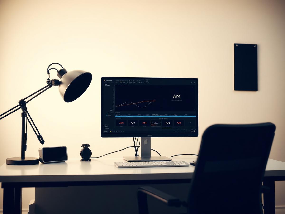 Motion designer's workstation showing an animation timeline with keyframe curves and logo animation frames