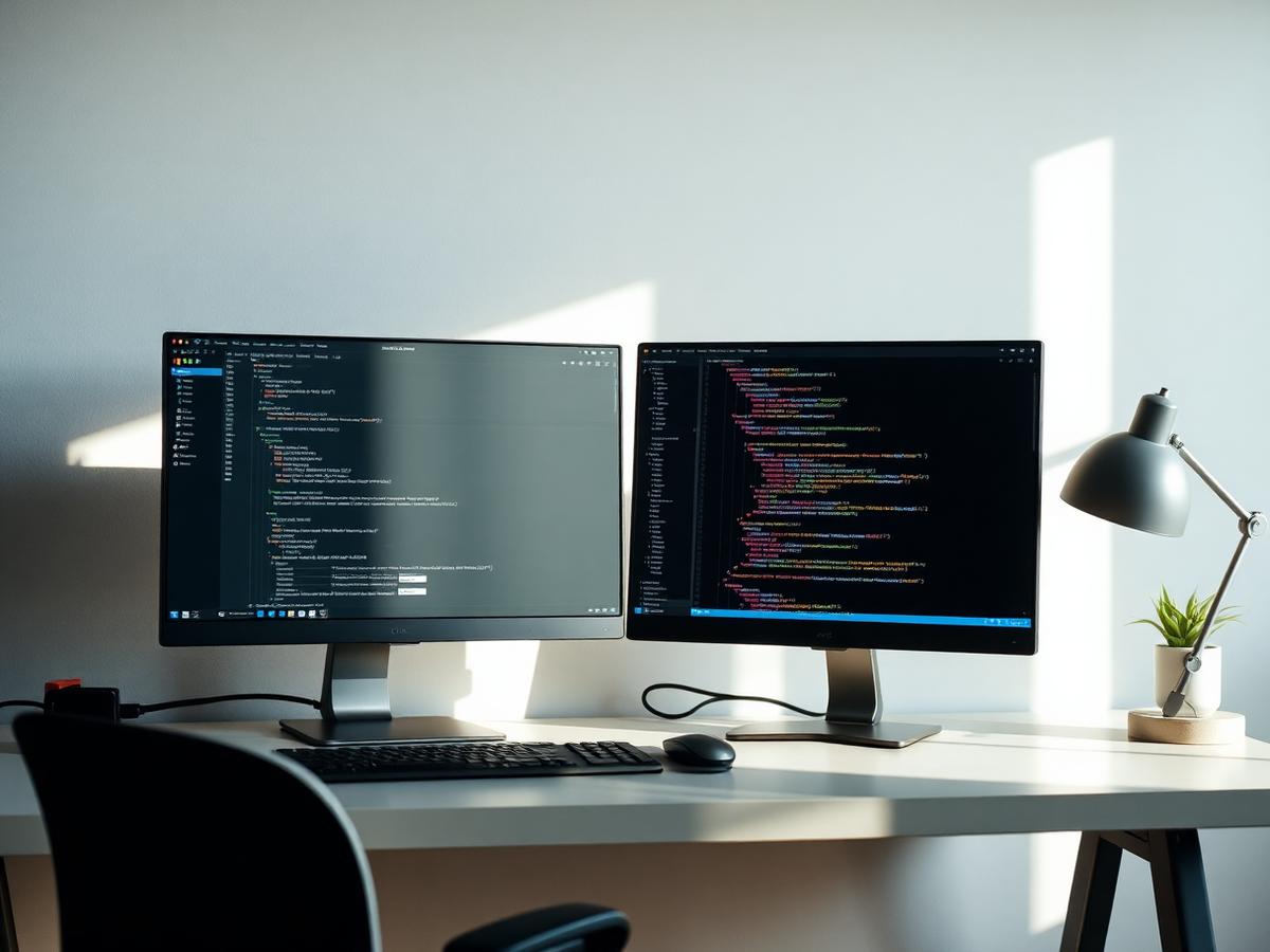 Front-end developer workstation with a code editor and browser side by side